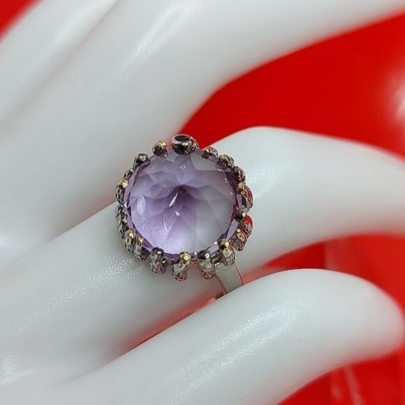 Amythest & Black Spinel 925 Silver Ring Protection From Emotional Vampires - Picture 2 of 6